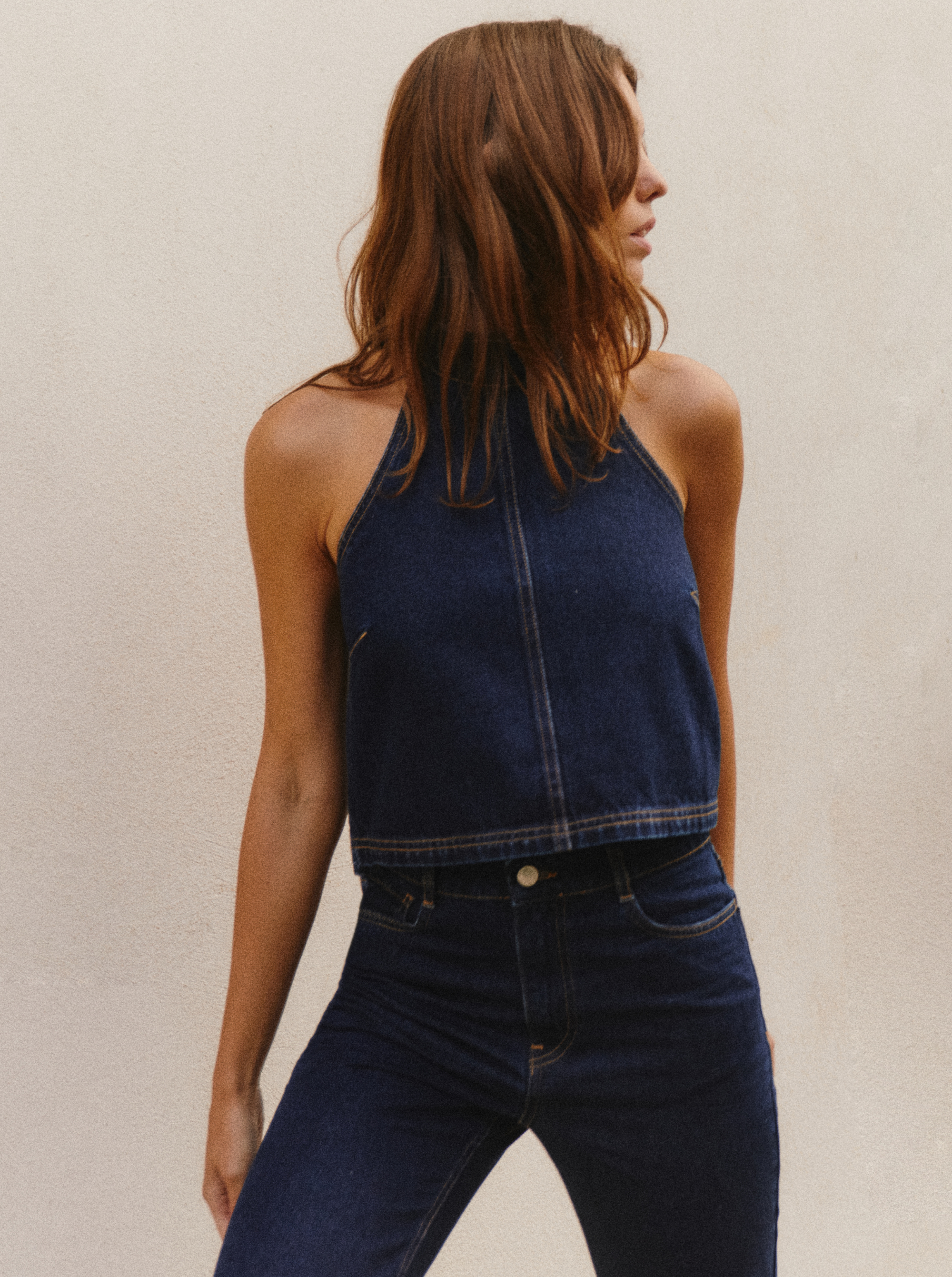 Top Denim Raw sans manches